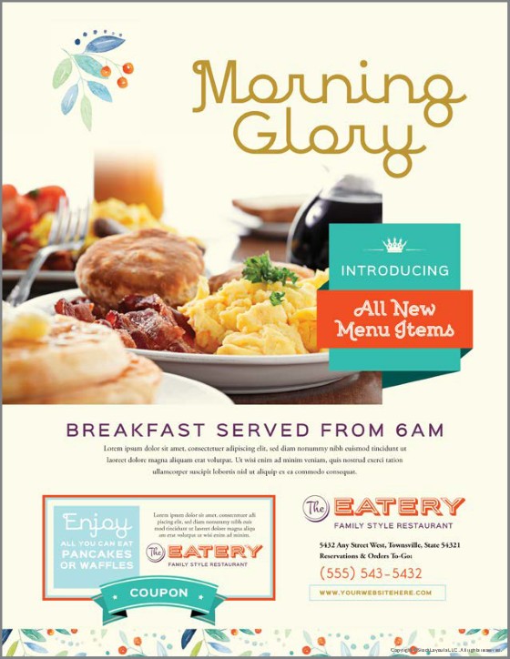 Morning Glory promotional leaflet, displaying food items for a morning meal.