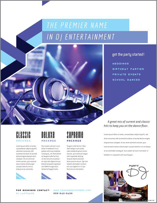 A Photoshop template for advertising service; specifically for a DJ Service.